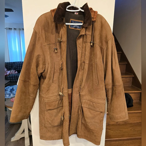 Vintage Burberry Leather Duffle Coat with Toggles Size XL